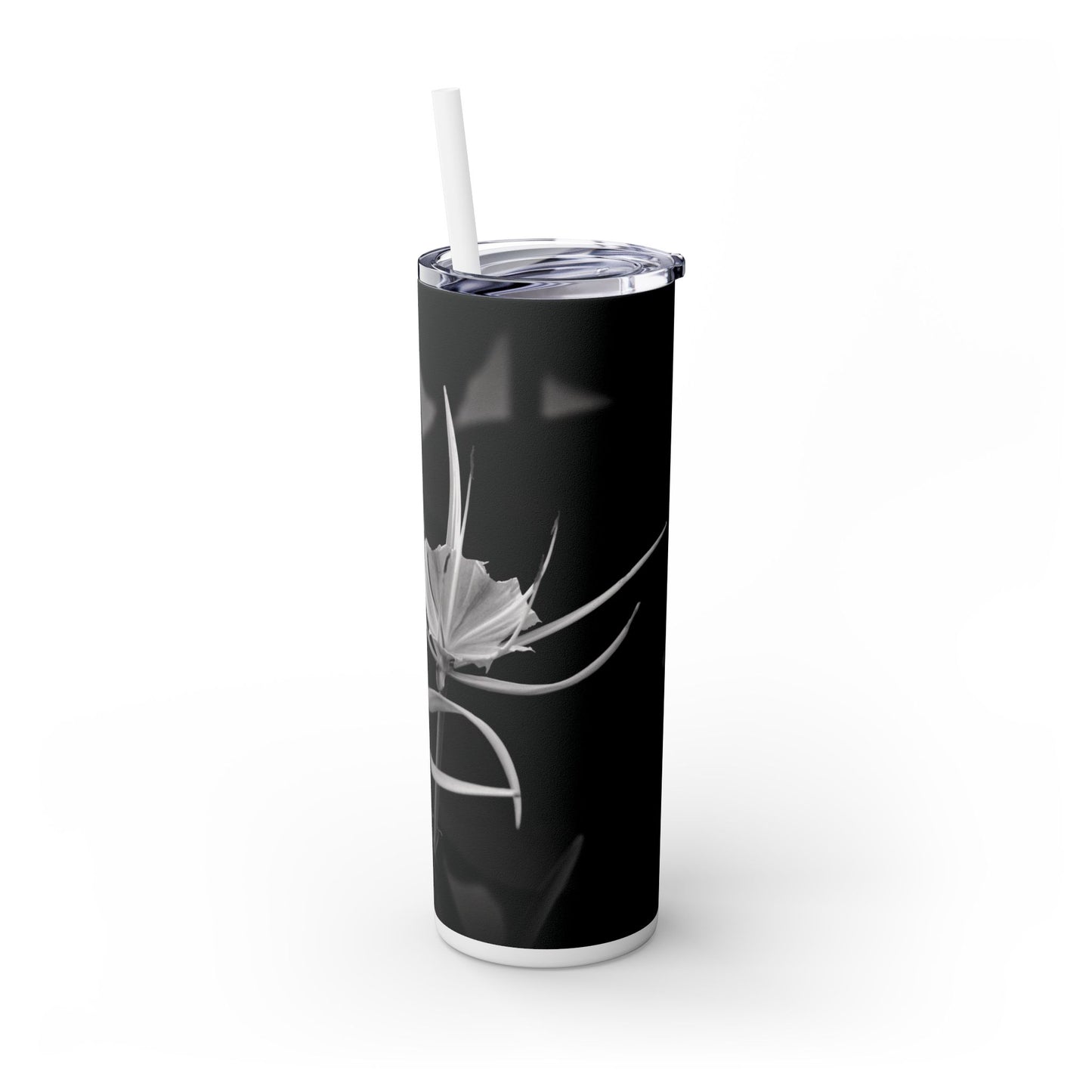 20 oz. Skinny Tumbler with Straw Featuring Kim A. Bailey's Most Popular Black and White Photograph "Alligator Lily"