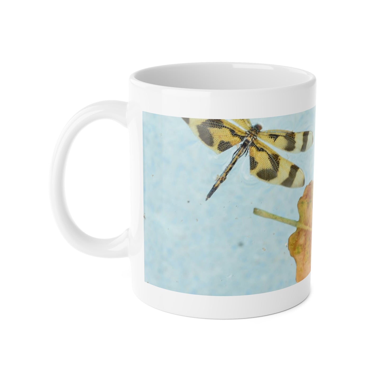 Ceramic Mug, 11oz "Dragonfly and Leaf" Nature Photograph by Kim A. Bailey