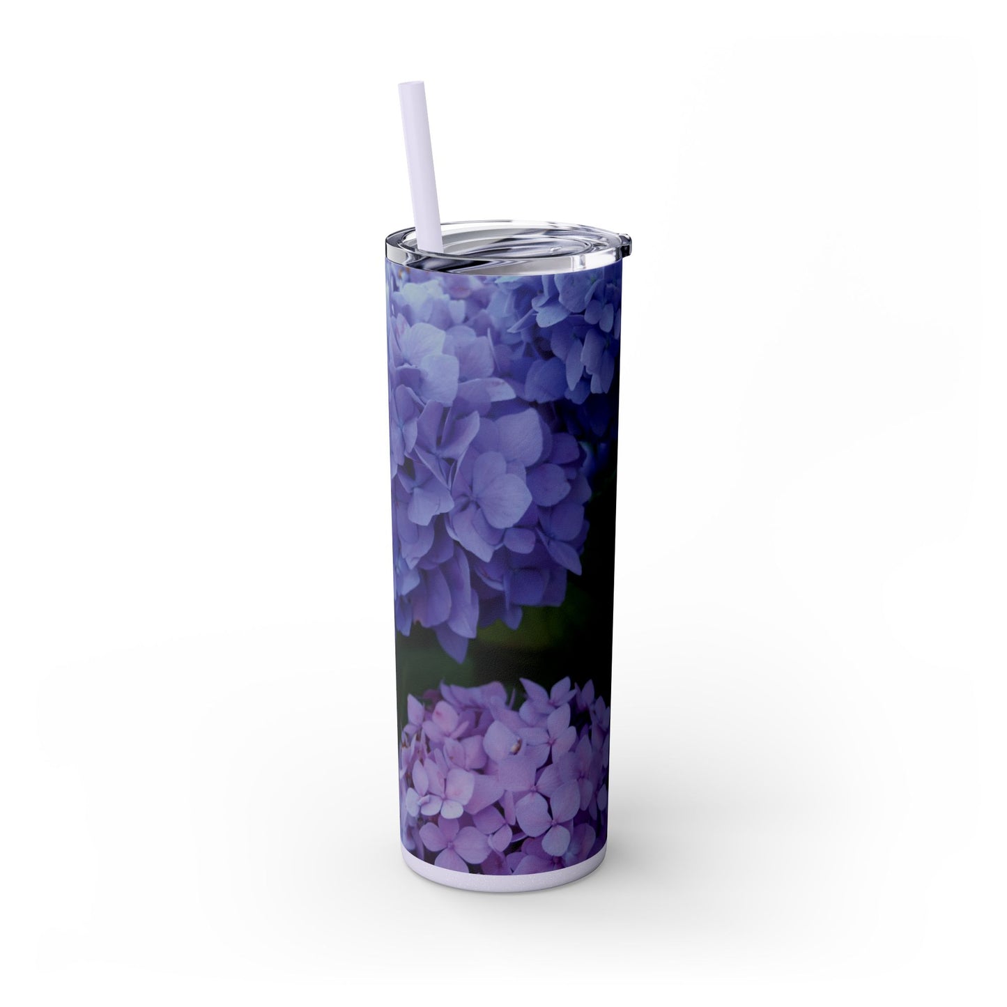 20 oz. Skinny Tumbler with Straw Featuring "Blue Hydrangeas" Photograph by Kim A. Bailey