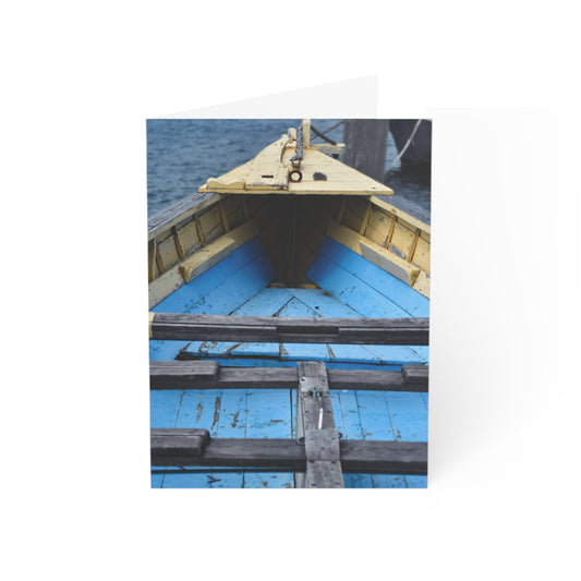 Photograph Note Cards (1, 10, 30, or 50 pcs.), "Blue and Yellow Boat" by Kim A. Bailey