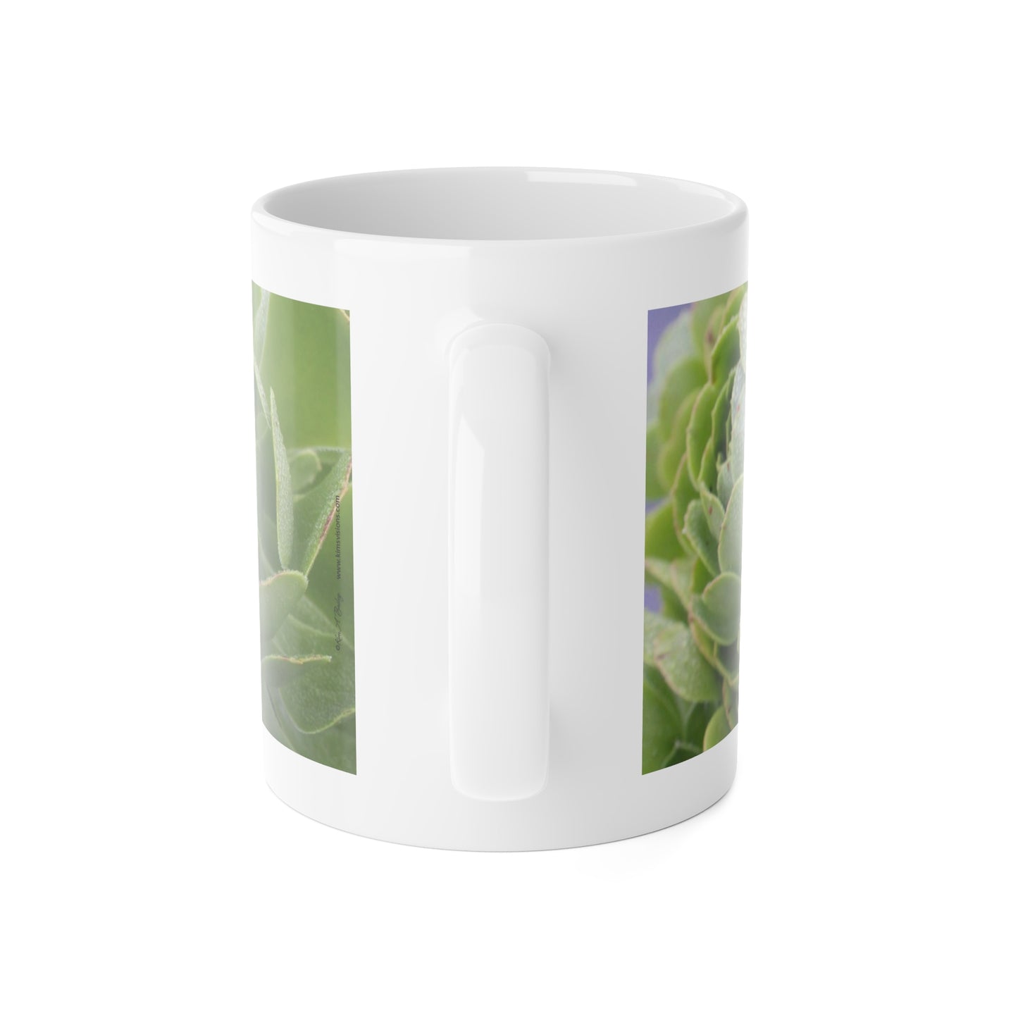 White Ceramic Mug, 11 oz "Green Succulents" by Kim A. Bailey