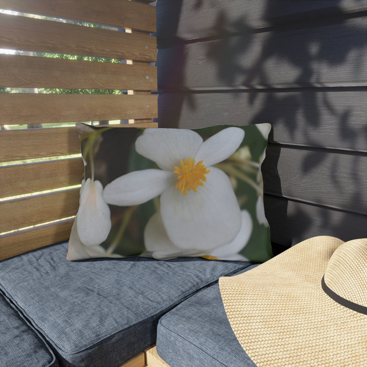 Outdoor Pillow "White Begonias" Choice of 4 sizes