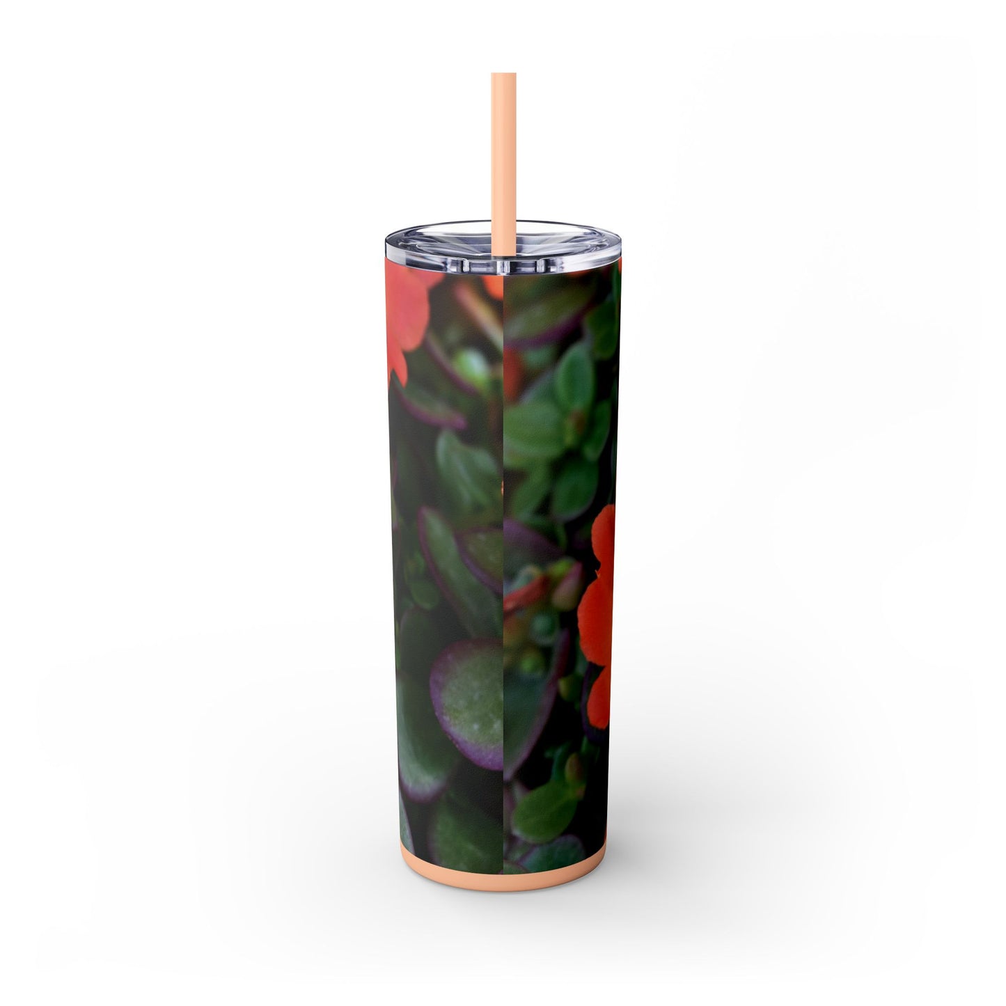 20 oz. Skinny Tumbler with Straw Featuring "Orange Flowers" Photograph by Kim A. Bailey