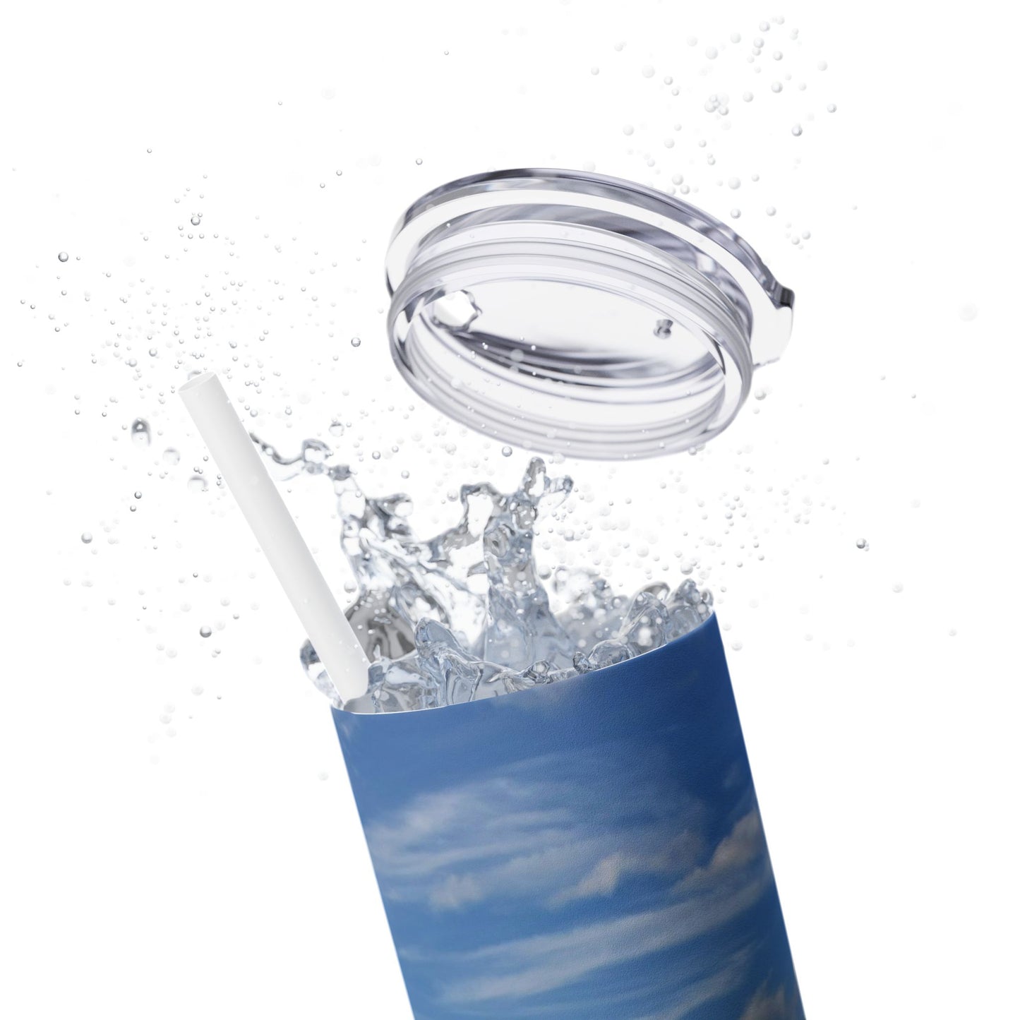20 oz. Skinny Tumbler with Straw Featuring "Blue Glacial Ice" An Original Photograph by Kim A. Bailey