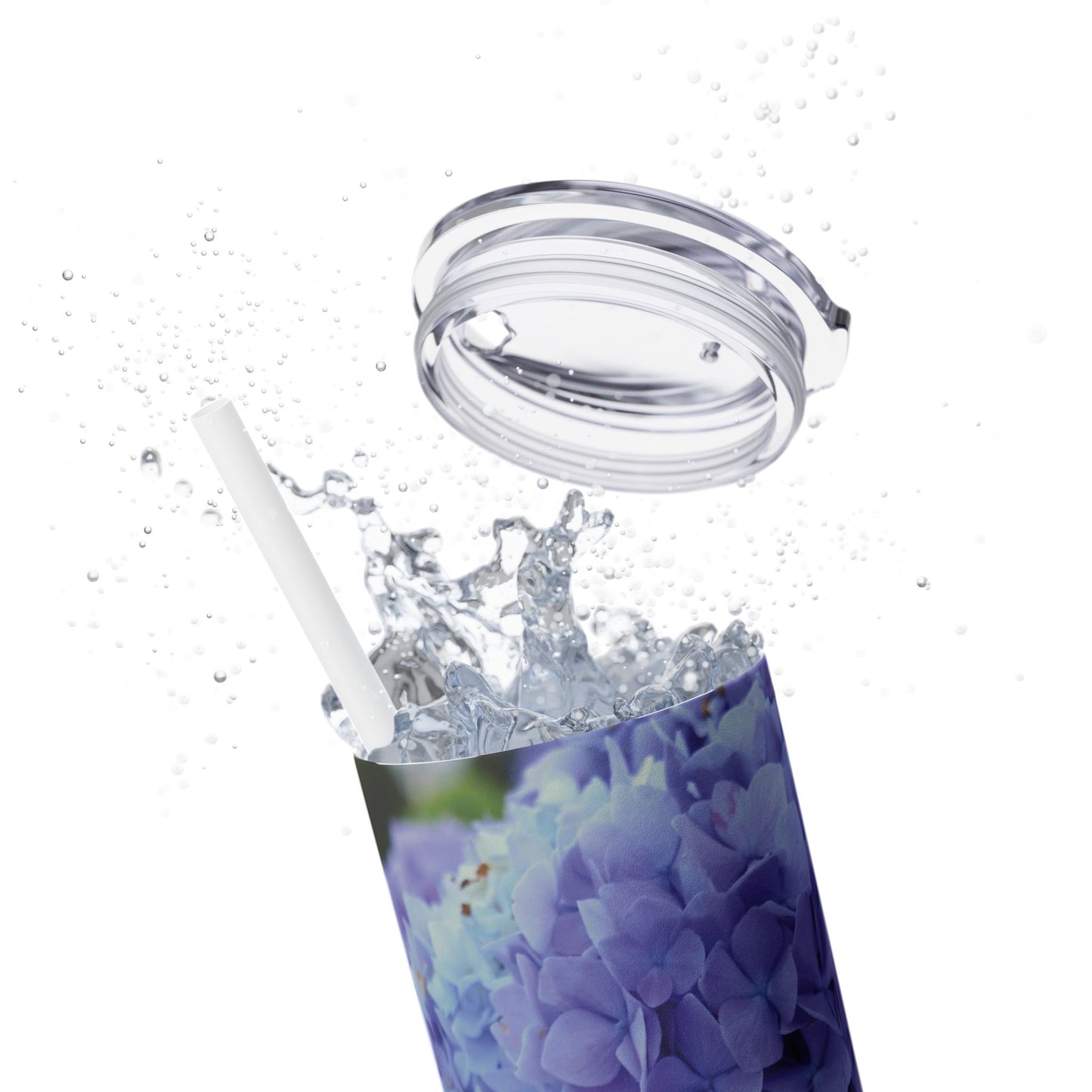 20 oz. Skinny Tumbler with Straw Featuring "Blue Hydrangeas" Photograph by Kim A. Bailey