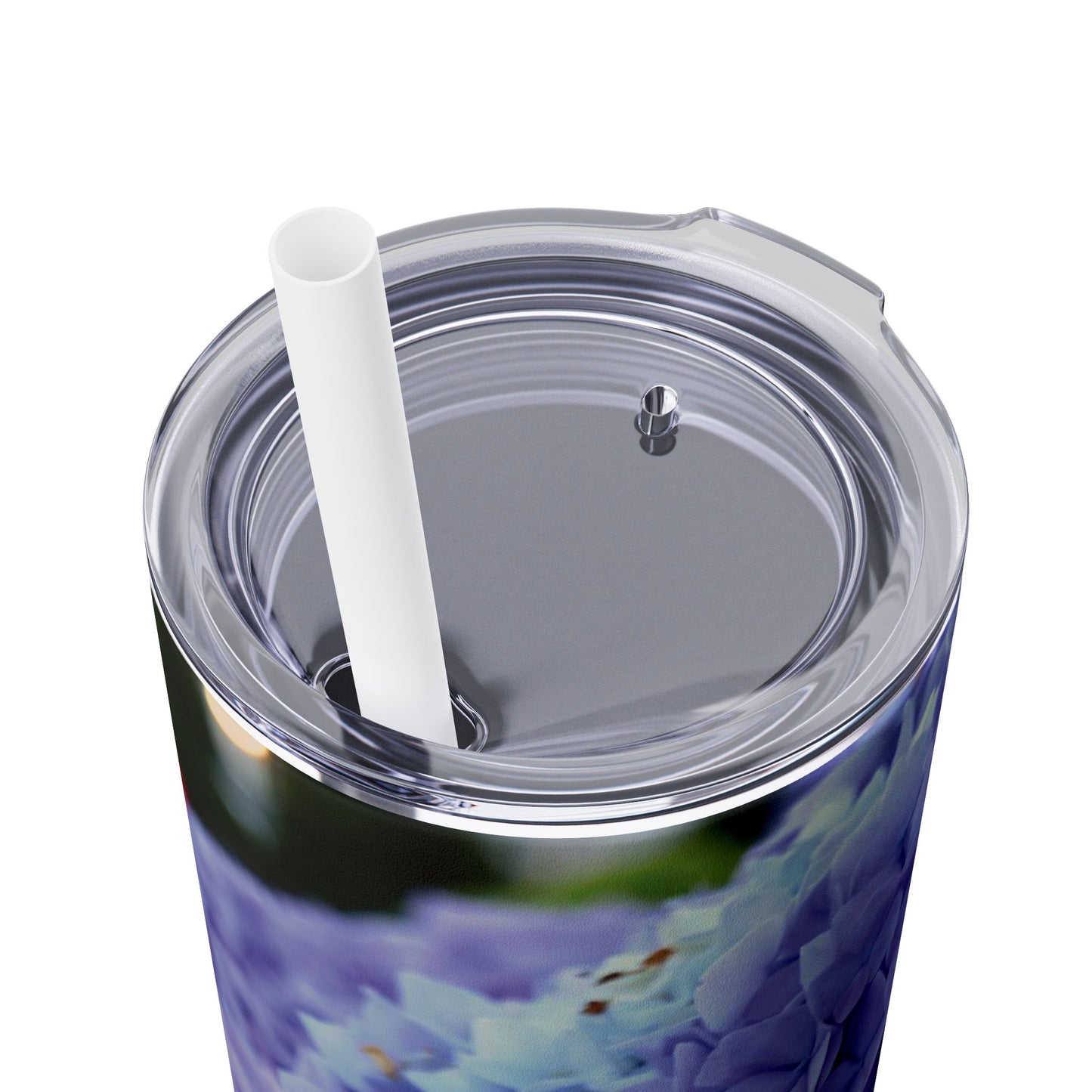 20 oz. Skinny Tumbler with Straw Featuring "Blue Hydrangeas" Photograph by Kim A. Bailey