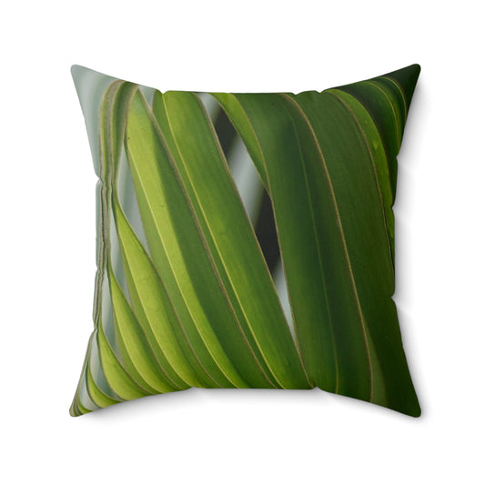Green Palm Faux Suede Square Pillow