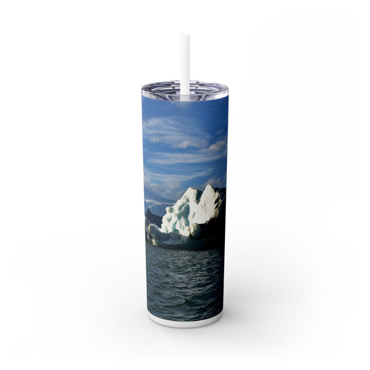 20 oz. Skinny Tumbler with Straw Featuring "Blue Glacial Ice" An Original Photograph by Kim A. Bailey