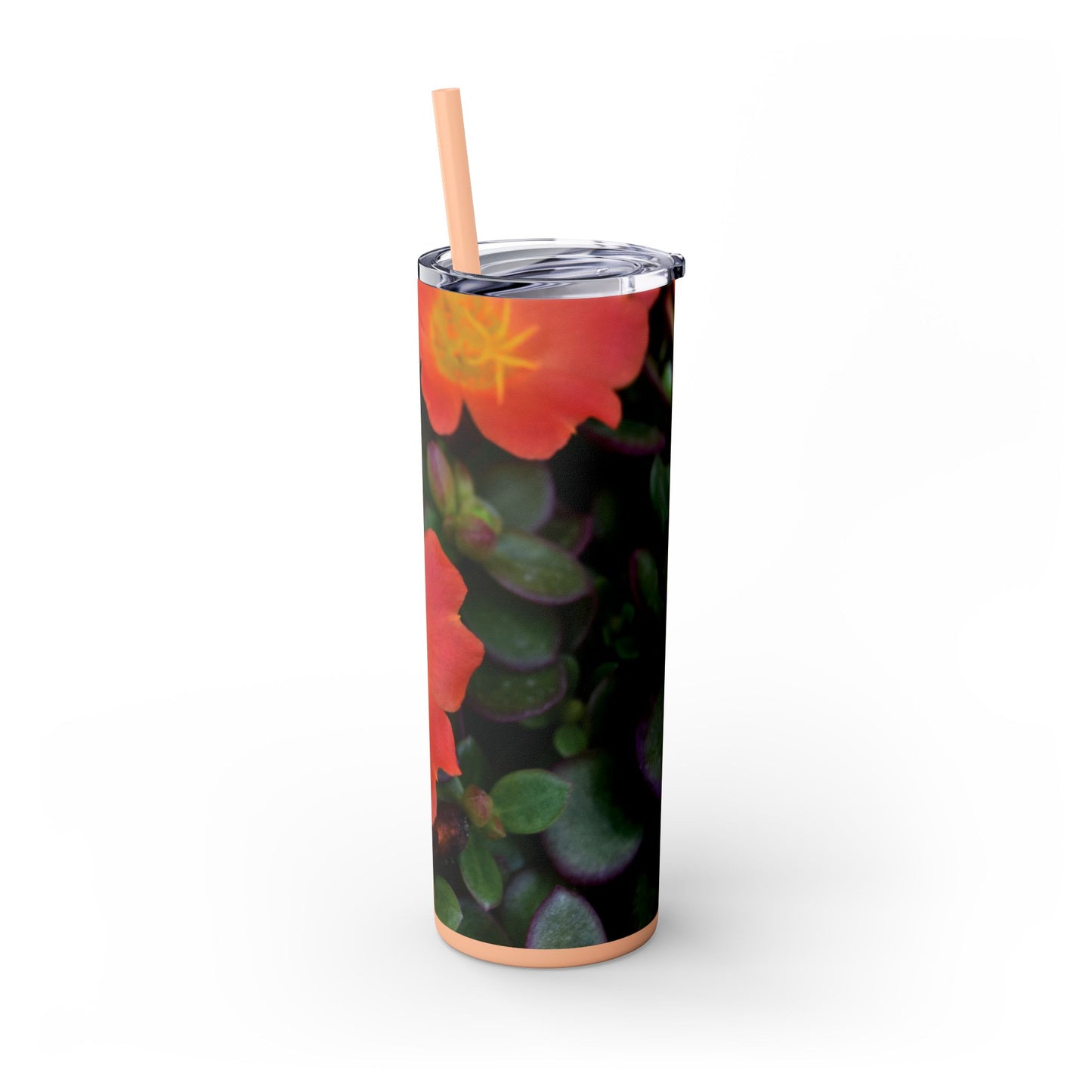 20 oz. Skinny Tumbler with Straw Featuring "Orange Flowers" Photograph by Kim A. Bailey