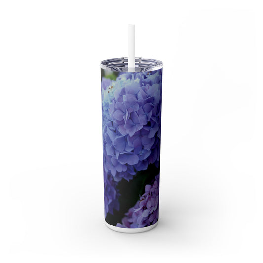 20 oz. Skinny Tumbler with Straw Featuring "Blue Hydrangeas" Photograph by Kim A. Bailey