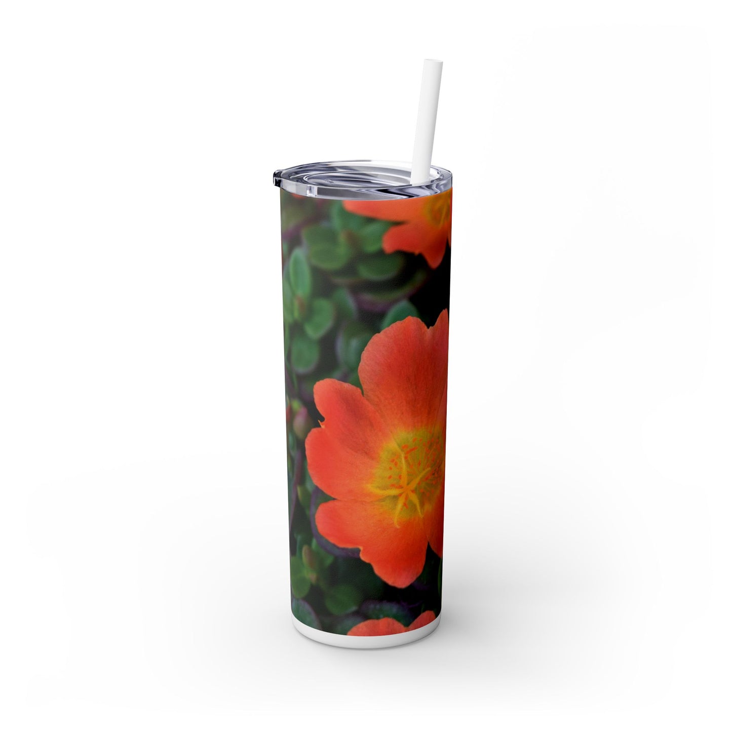 20 oz. Skinny Tumbler with Straw Featuring "Orange Flowers" Photograph by Kim A. Bailey