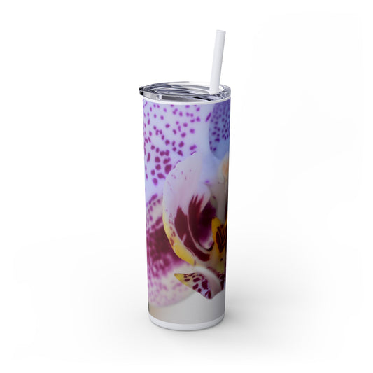 Skinny Tumbler with Straw, 20 oz. "Phalaenopsis Orchid" by Kim A. Bailey