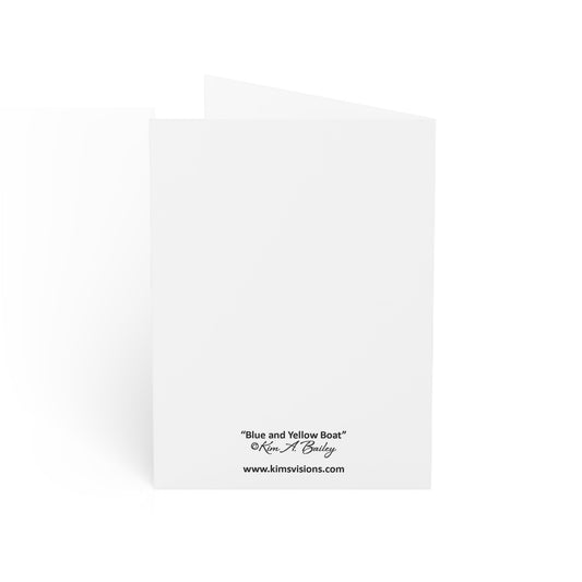 Photograph Note Cards (1, 10, 30, or 50 pcs.), "Blue and Yellow Boat" by Kim A. Bailey