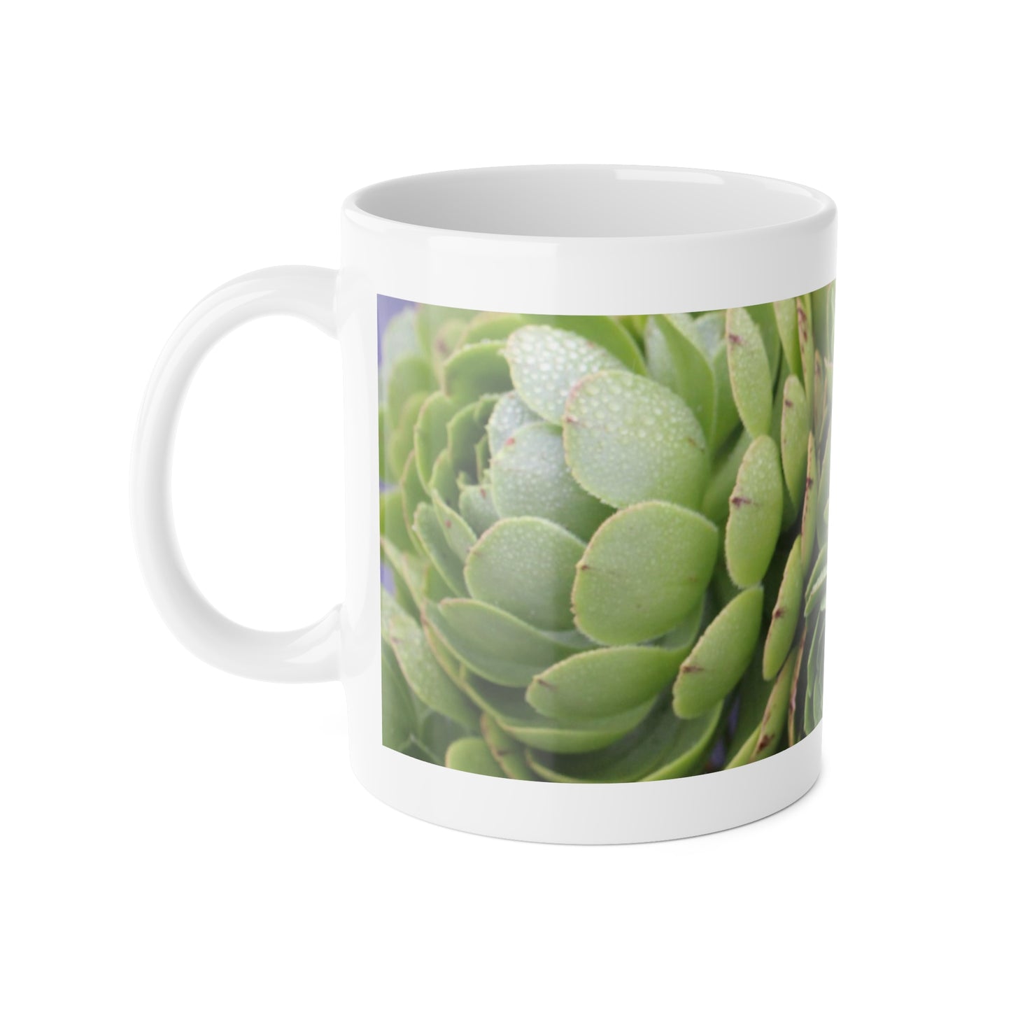 White Ceramic Mug, 11 oz "Green Succulents" by Kim A. Bailey