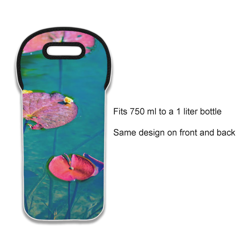 Wine Tote Bag, "Water Lily (Pink and Green)" Photograph by Kim A. Bailey
