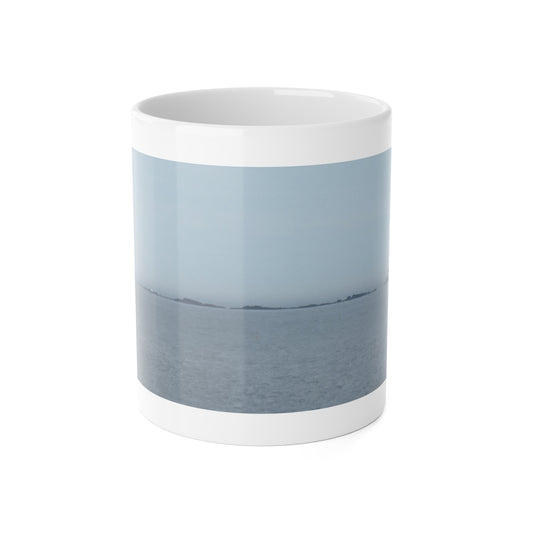 White Ceramic Mug, 11 oz "Lighthouse and Buoy" by Kim A. Bailey