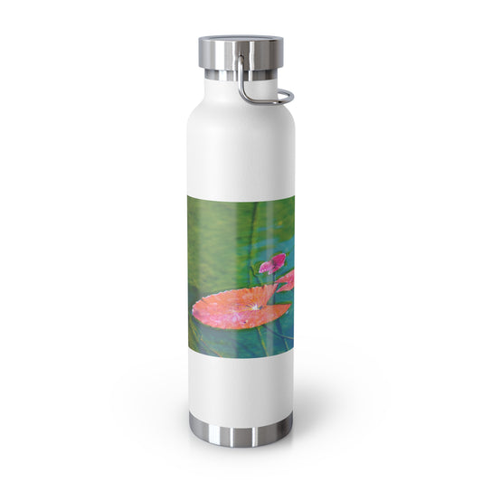Copper Vacuum Insulated Water Bottle, 22 oz Featuring Kim A. Bailey's Water Lily (Pink and Green) Photograph