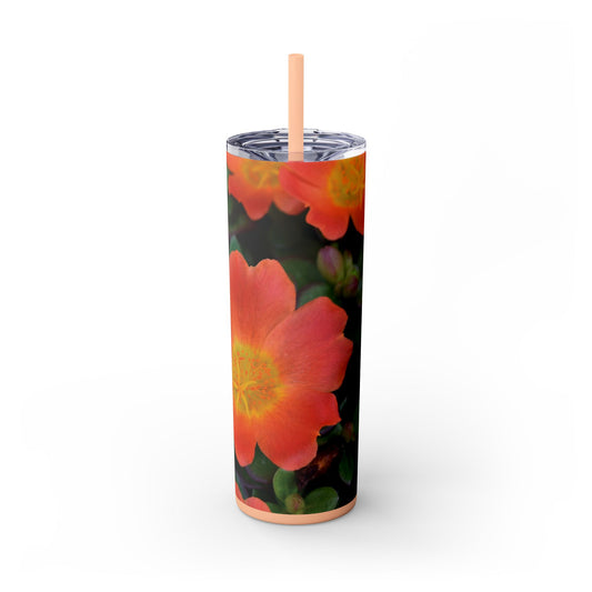 20 oz. Skinny Tumbler with Straw Featuring "Orange Flowers" Photograph by Kim A. Bailey