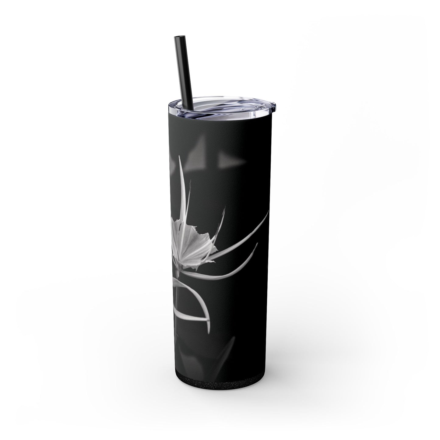 20 oz. Skinny Tumbler with Straw Featuring Kim A. Bailey's Most Popular Black and White Photograph "Alligator Lily"