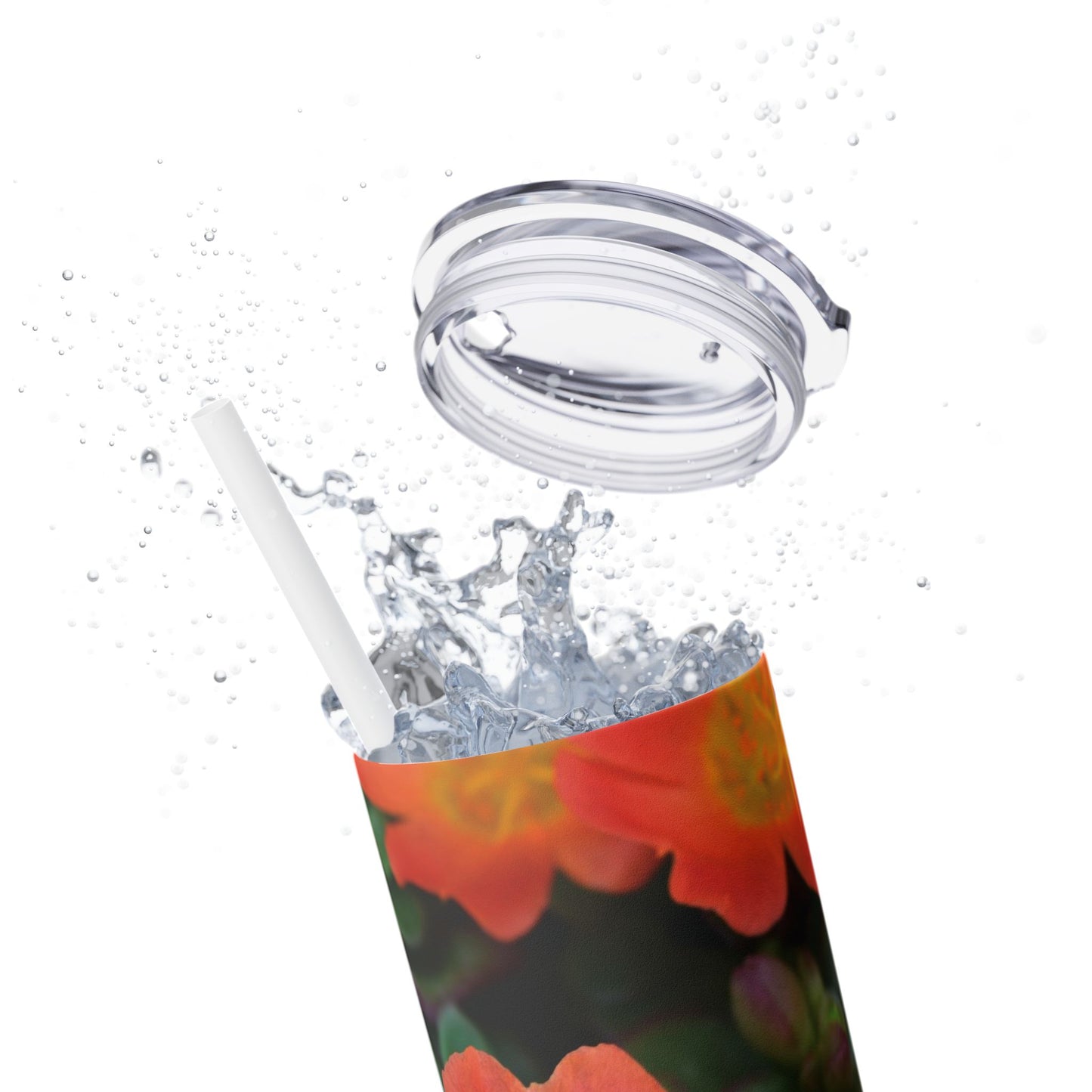20 oz. Skinny Tumbler with Straw Featuring "Orange Flowers" Photograph by Kim A. Bailey