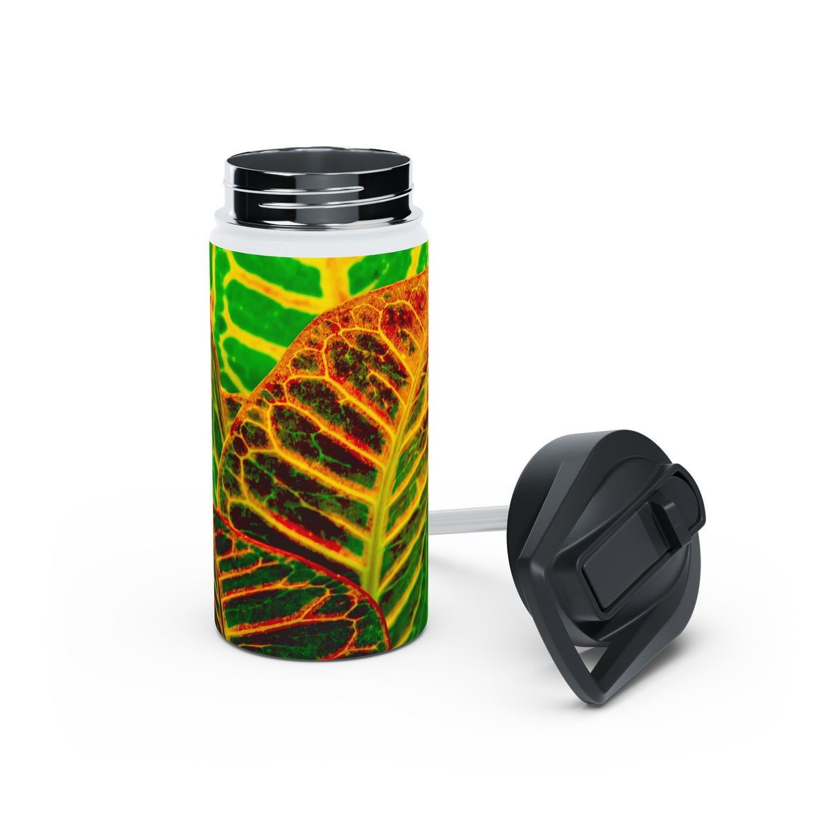 Stainless Steel Water Bottle, 3 Sizes Available "Green Croton Leaf"