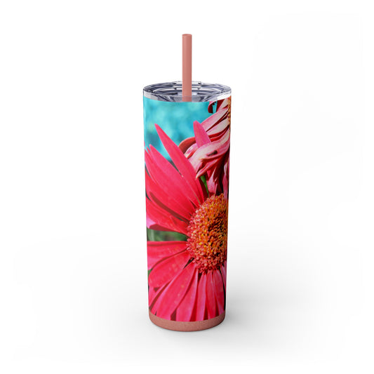 Skinny Tumbler with Straw, 20 oz. "Pink Daisies" by Kim A. Bailey