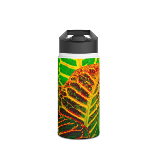 Stainless Steel Water Bottle, 3 Sizes Available "Green Croton Leaf" Photograph by Kim A. Bailey