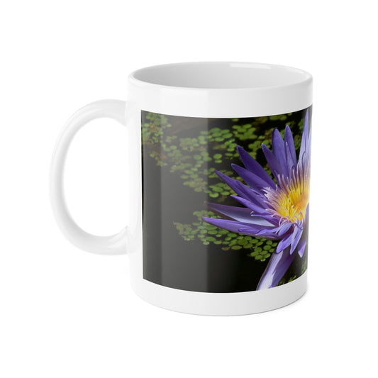 White Ceramic Mug, 11 oz "Blue Aster" by Kim A. Bailey