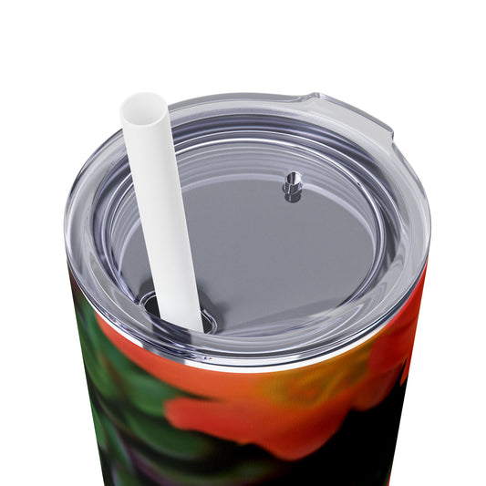 20 oz. Skinny Tumbler with Straw Featuring "Orange Flowers" Photograph by Kim A. Bailey