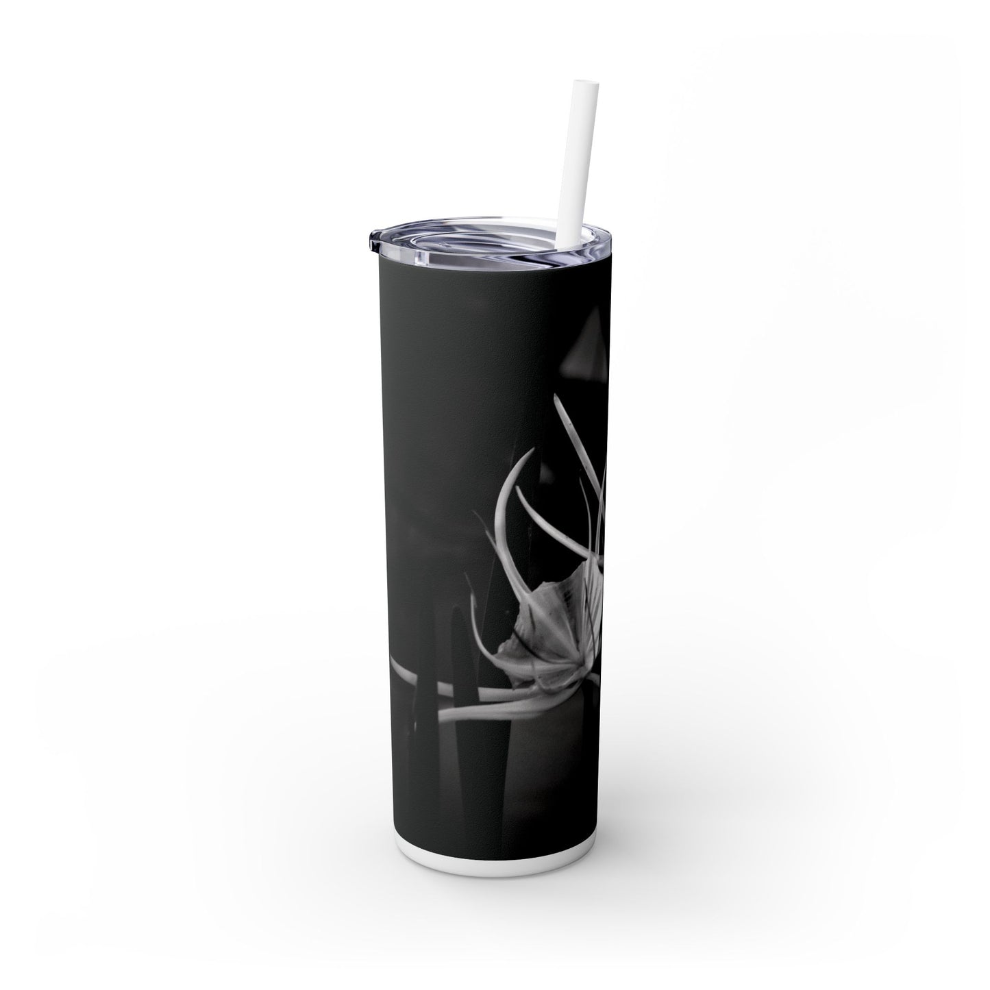 20 oz. Skinny Tumbler with Straw Featuring Kim A. Bailey's Most Popular Black and White Photograph "Alligator Lily"