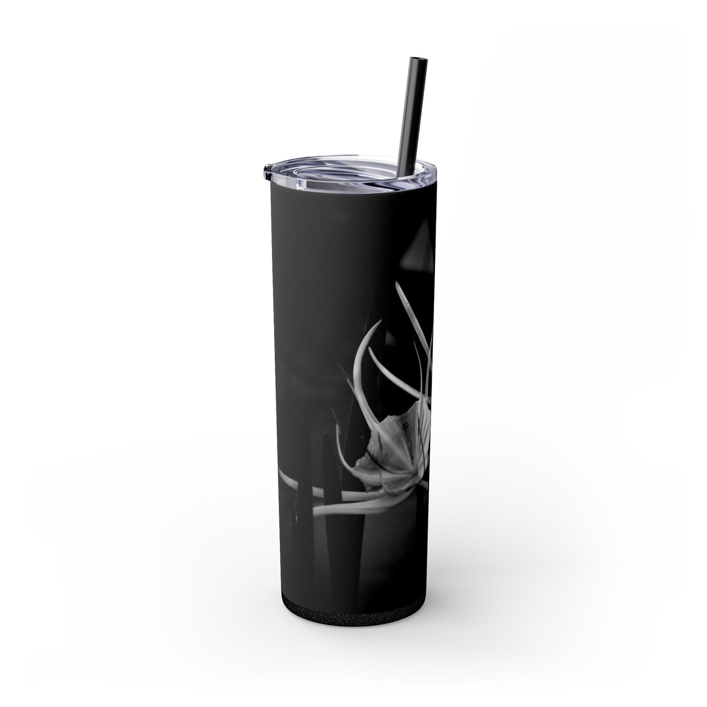 20 oz. Skinny Tumbler with Straw Featuring Kim A. Bailey's Most Popular Black and White Photograph "Alligator Lily"