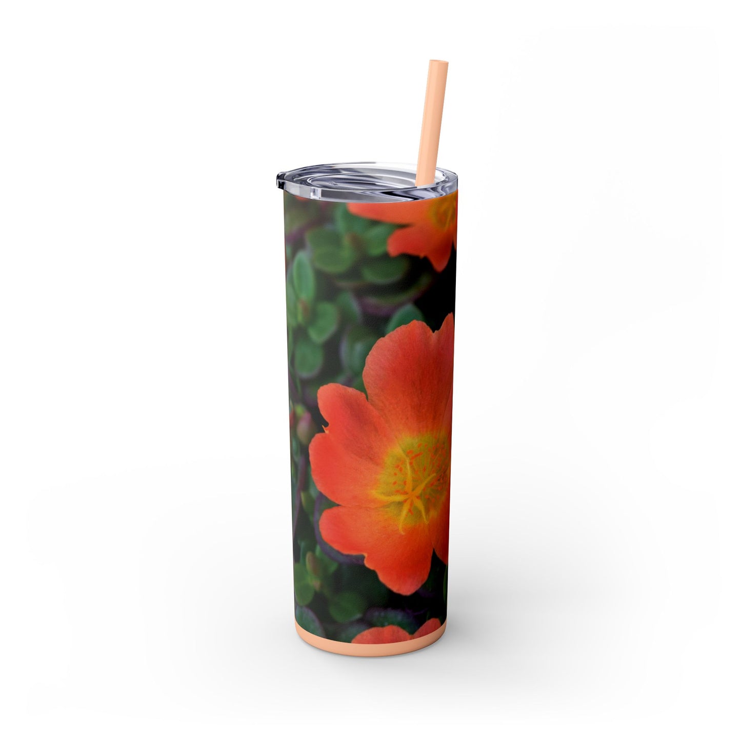 20 oz. Skinny Tumbler with Straw Featuring "Orange Flowers" Photograph by Kim A. Bailey