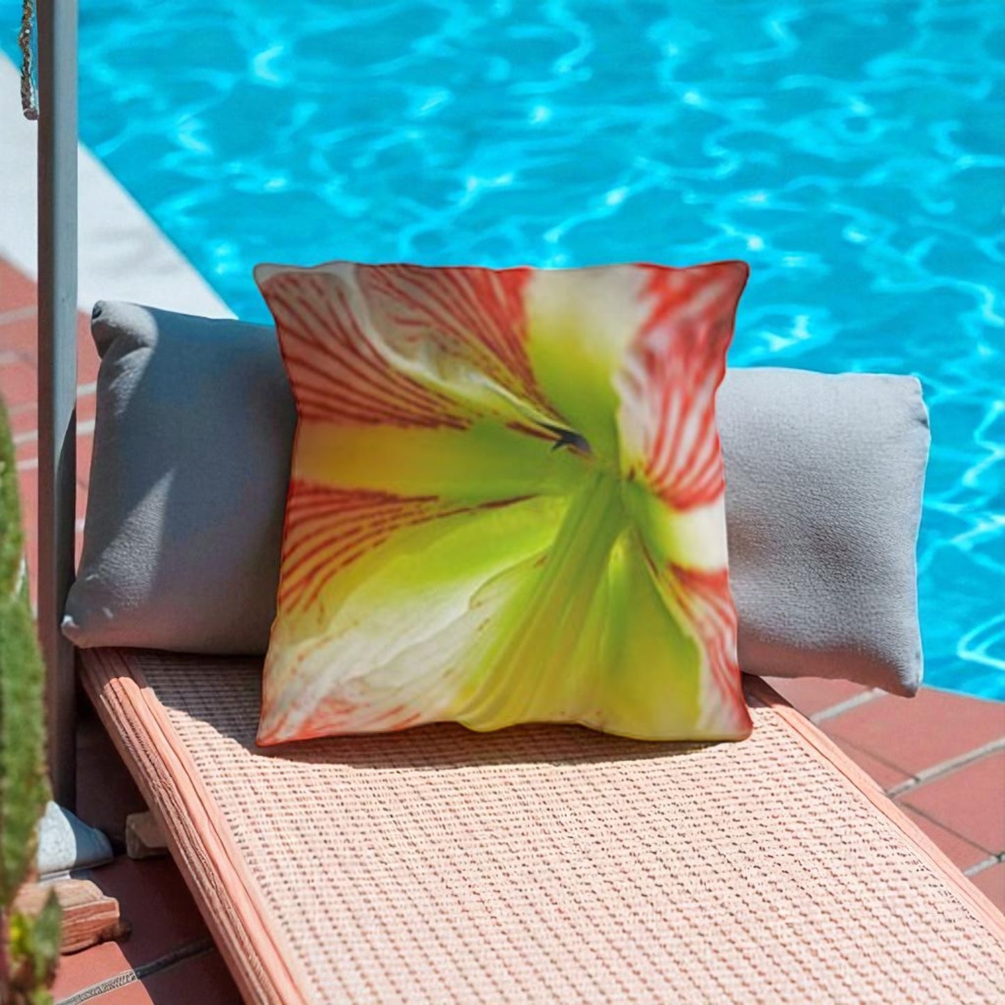 Decorative Outdoor Pillow Amaryllis Flower UV ray, water, & mildew resistant