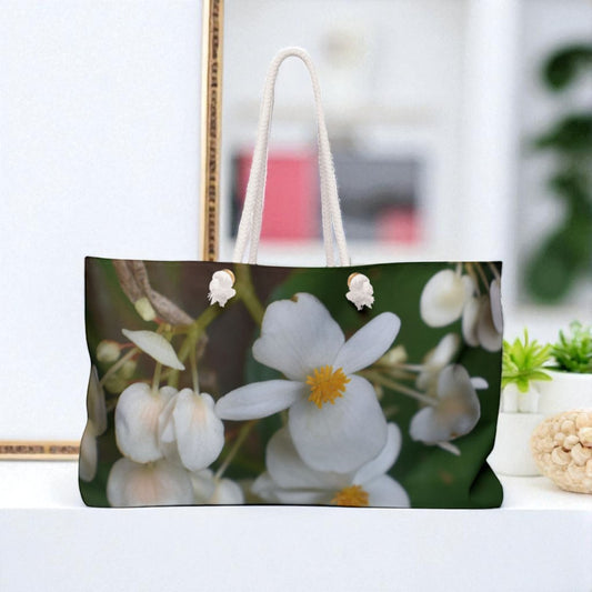 Tote bag with floral design on a white surface