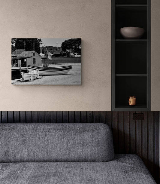 Black and White Wooden Boats at Mystic Original Photograph by Kim A. Bailey