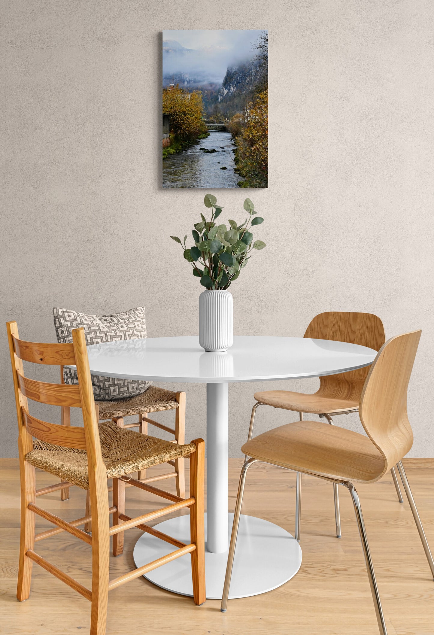 Bridge Over River in Hallstatt Original Photograph by Kim A. Bailey Hanging in a dining area