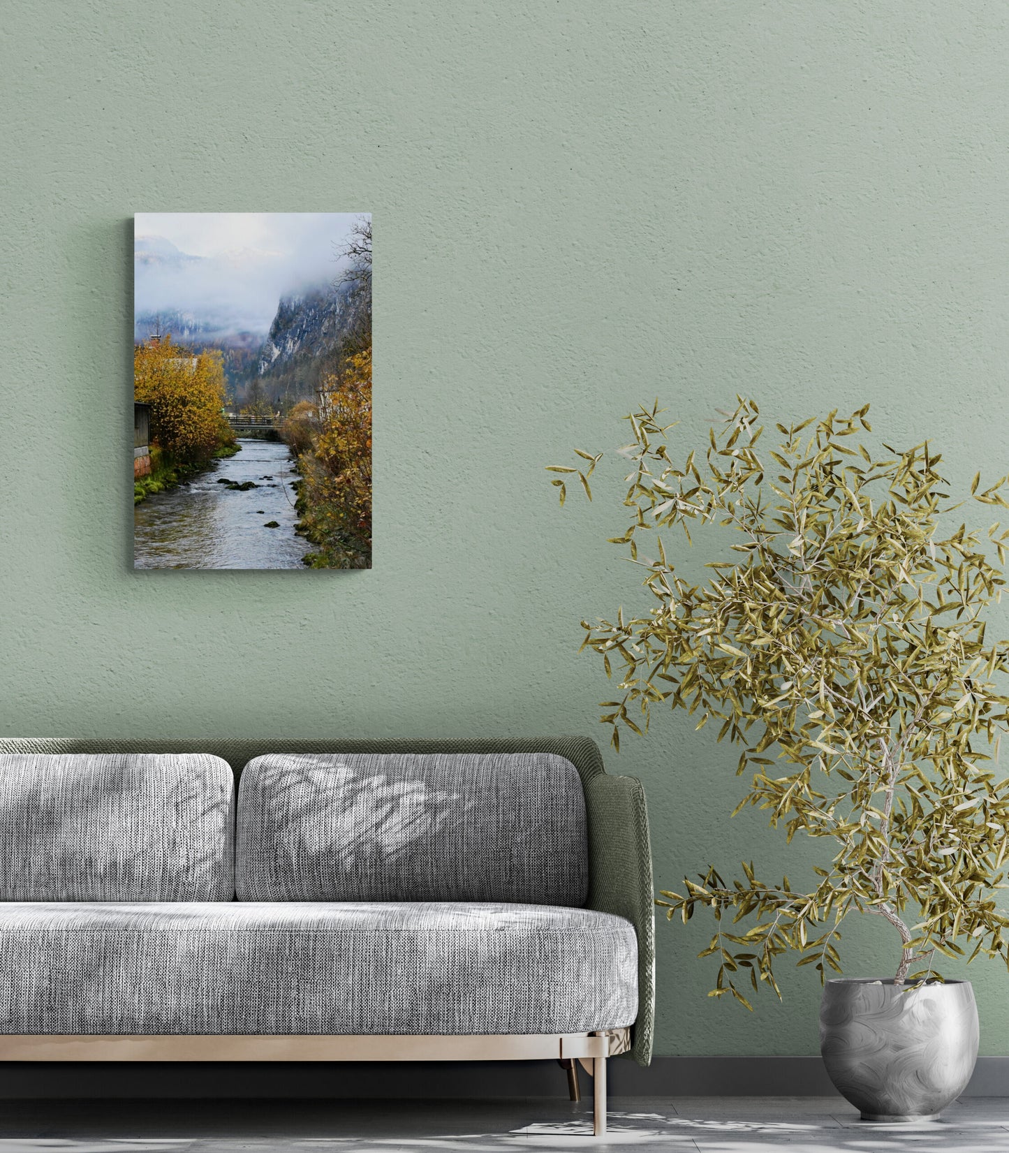 BriBridge Over River in Hallstatt Original Photograph by Kim A. Bailey Hanging over a Couch