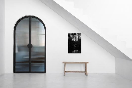 Bridge at Magnolia Gardens (B/W) Original Photograph by Kim A. Bailey in a minimalist White Space