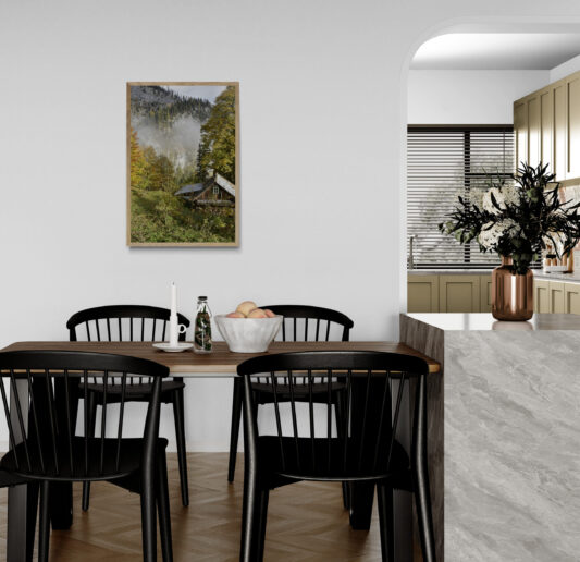 Cabin in Hallstatt, Original Photograph by Kim A. Bailey in a Dining Area
