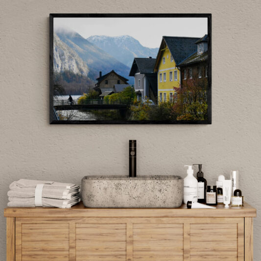 Cyclist-in-Hallstatt_Original_Photograph_by_Kim_A._Bailey Hanging in a bathroom