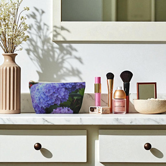 Cosmetic products on a marble surface with decorative items