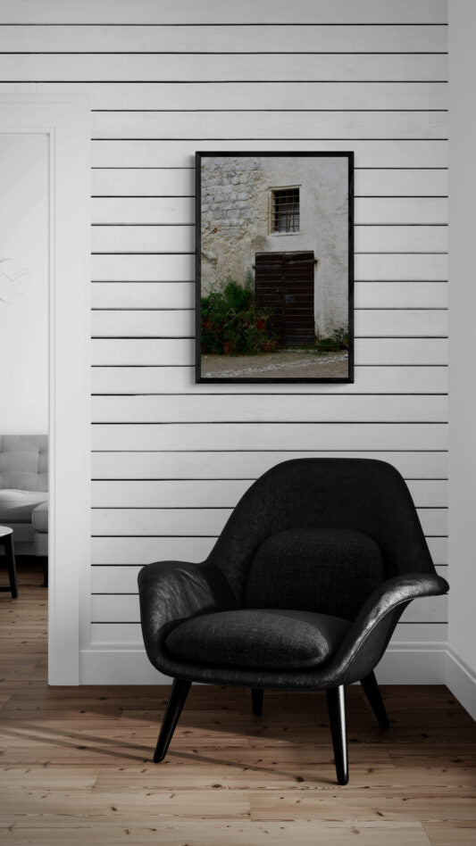 Iron Door to Castle, Salzburg, Austria Original Photograph by Kim A. Bailey Hanging Over a Leather Chair