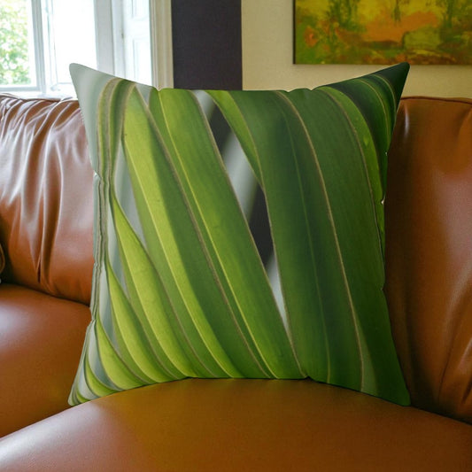 Green Palm Faux Suede Square Pillow