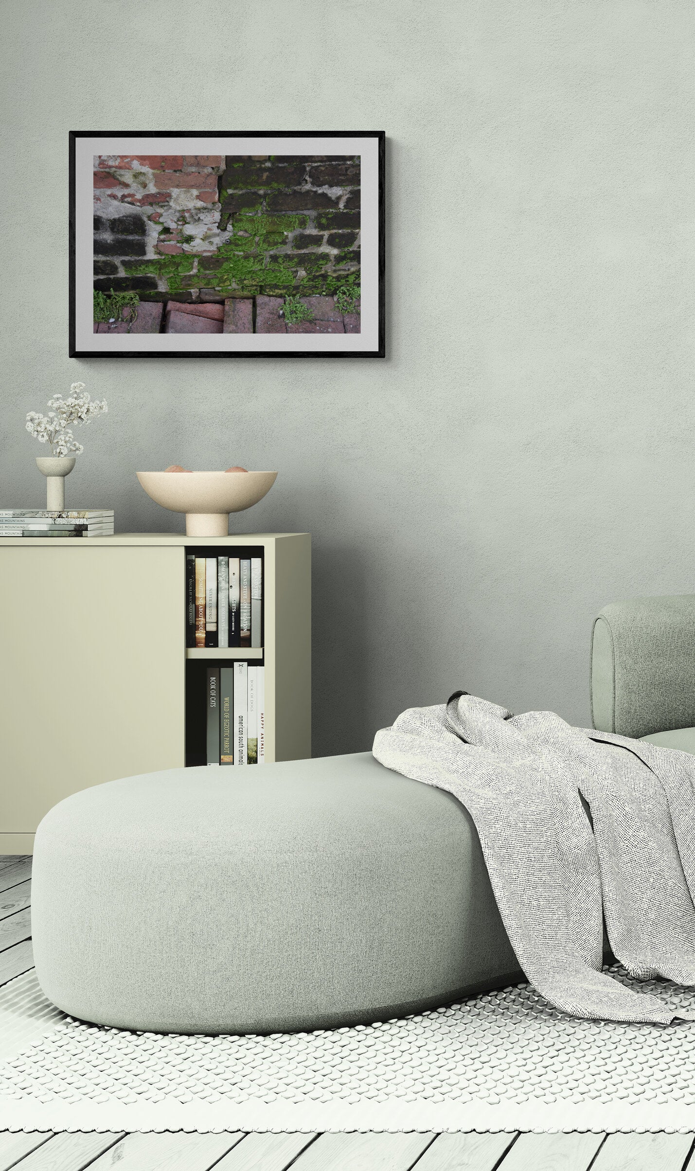 Cozy living room with a framed picture on the wall Moss and Bricks, Original Photograph by Kim A. Bailey