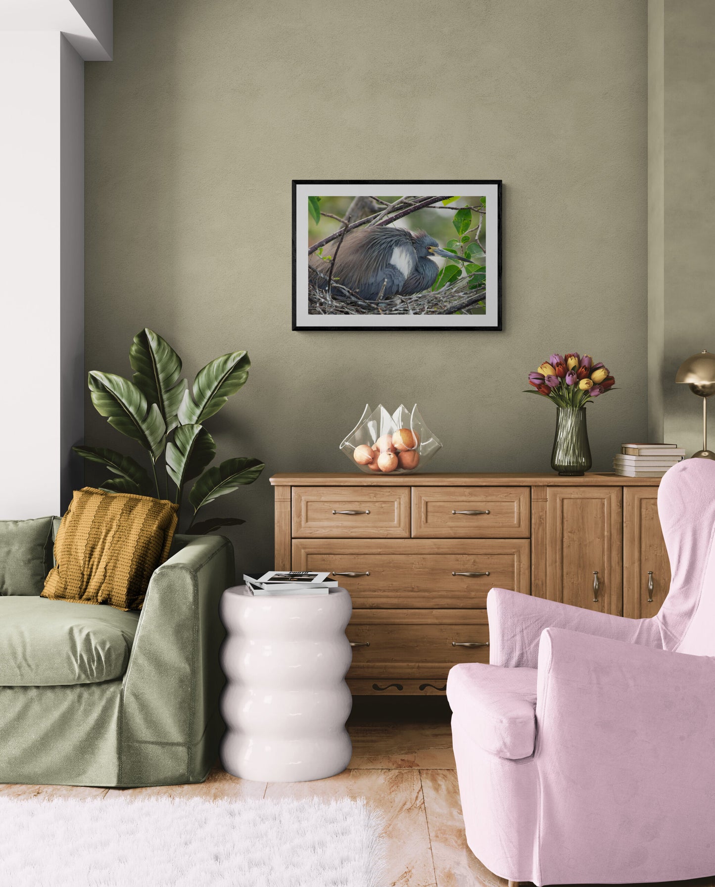 Nesting-Heron Original Photograph by Kim A. Bailey in a living room