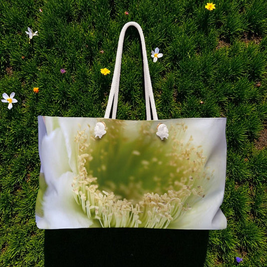 Night Bloomer floral weekender bag with rope handles