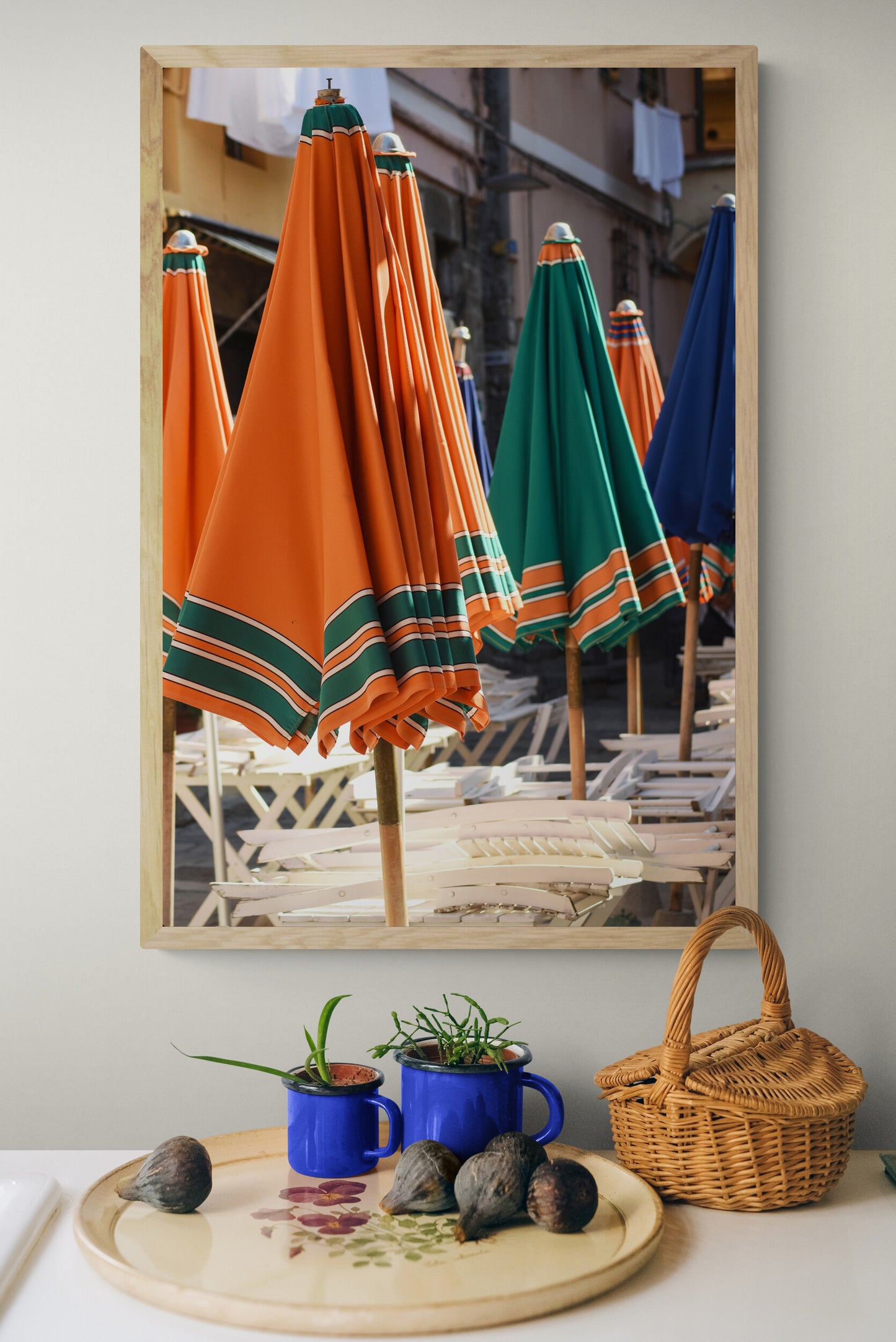 Patio Umbrellas in Cinque Terre, Italy Original Photograph by Kim A. Bailey in a Farmhouse Kitchen