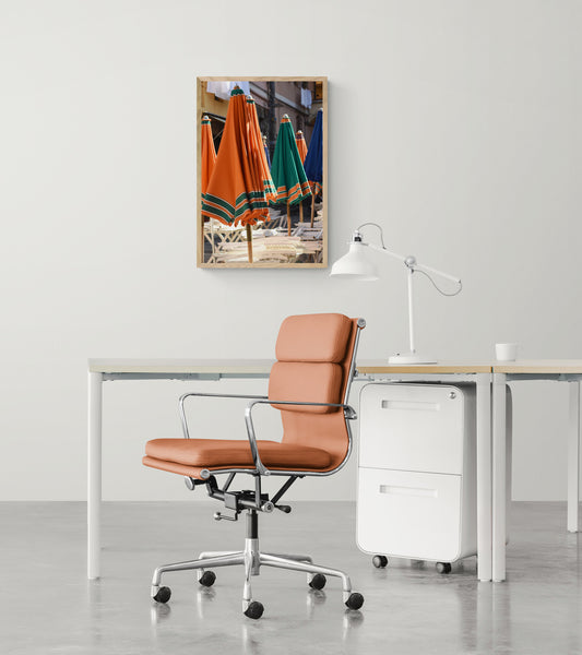 Patio Umbrellas in Cinque Terre, Italy Original Photograph by Kim A. Bailey in an Office