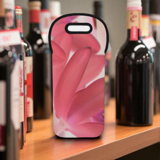 Phone case with pink flower design on a shelf with wine bottles Pink Orchids Wine Tote by Kim A. Bailey