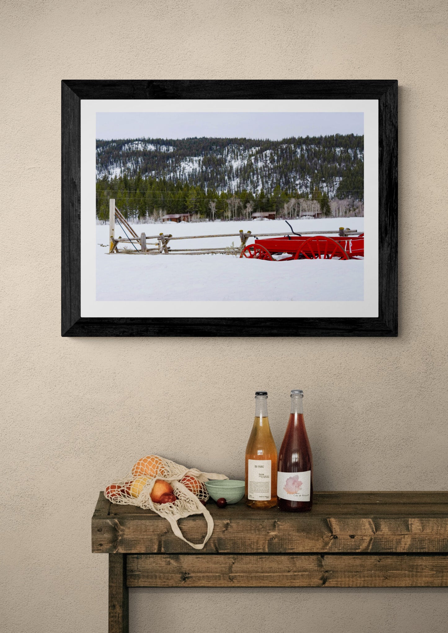 Red Wagon in Snow, Original Photograph by Kim A. Bailey